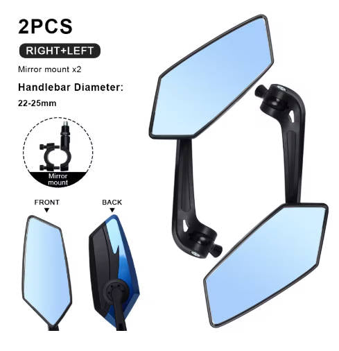 Bicyle Rear View Mirror Two-Color Wide Angle For Off Road EBikes