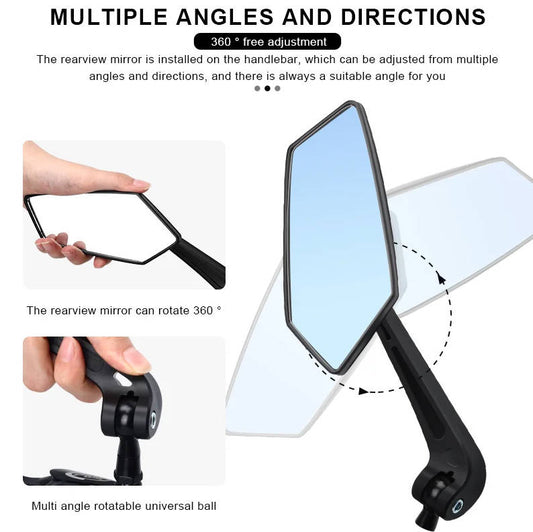 Bicyle Rear View Mirror Two-Color Wide Angle For Off Road EBikes