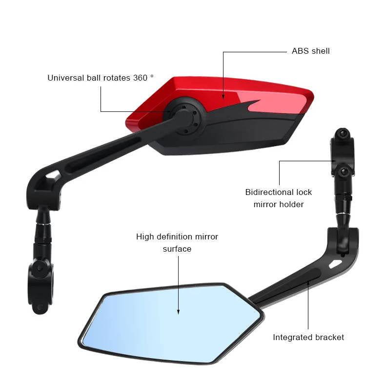 Bicyle Rear View Mirror Two-Color Wide Angle For Off Road EBikes