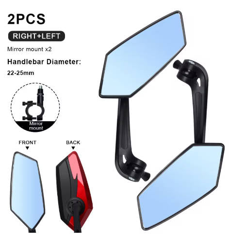 Bicyle Rear View Mirror Two-Color Wide Angle For Off Road EBikes
